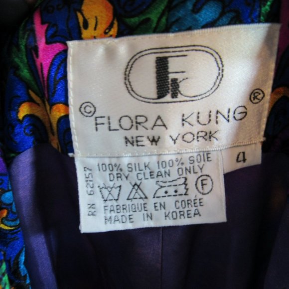 Vintage Flora Kung Blue Multicolor Floral High Waist Silk Pants - Picture 9 of 9